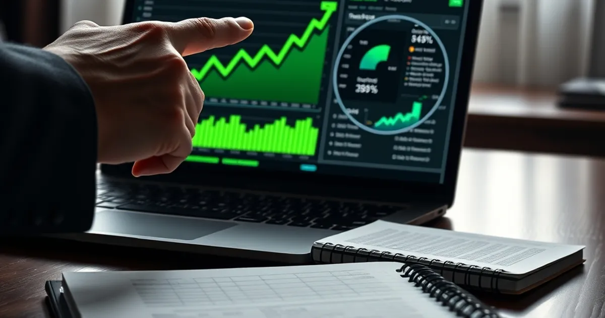 Manos de un ejecutivo analizando gráficos de ventas y datos de investigación de palabras clave en una laptop para una estrategia SEO exitosa en Perú.