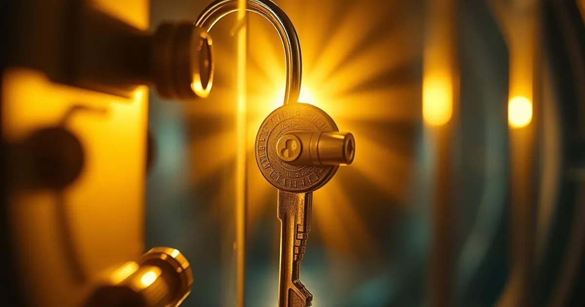 Una llave dorada brillante desbloqueando una bóveda de cristal moderna, con luz cálida y radiante que emana desde el interior. Simboliza el desbloqueo del potencial de ventas.