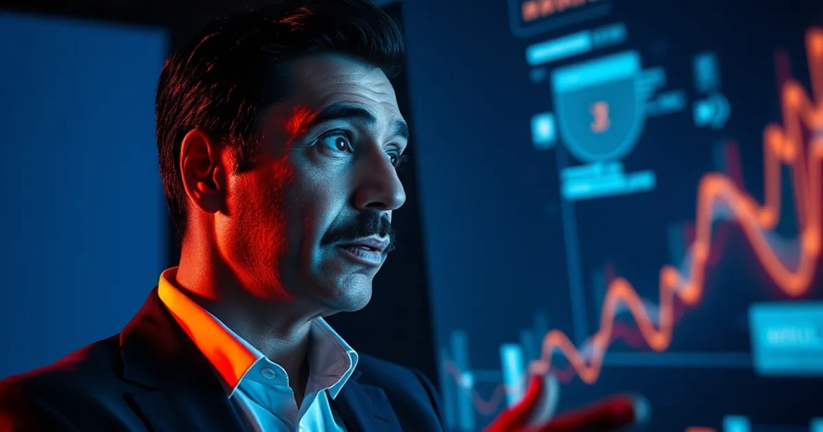 Ejecutivo observando datos holográficos de diseño web interactivo y UX en oficina moderna, simbolizando éxito e innovación en tendencias digitales para empresas peruanas.